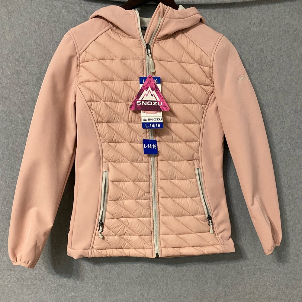 NEW snozu girls jacket pink hard shell size 14/16